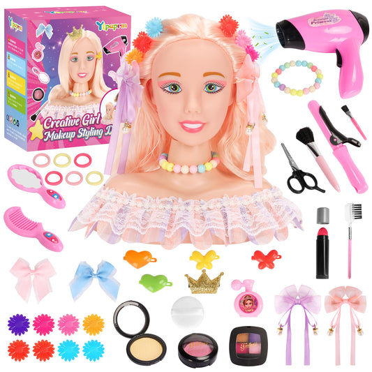 Ylpaprm 41PCS doll head styling set for creative play and fine motor skills.