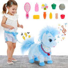 Ylpaprm blue interactive walking pony for imaginative play and lively movement.