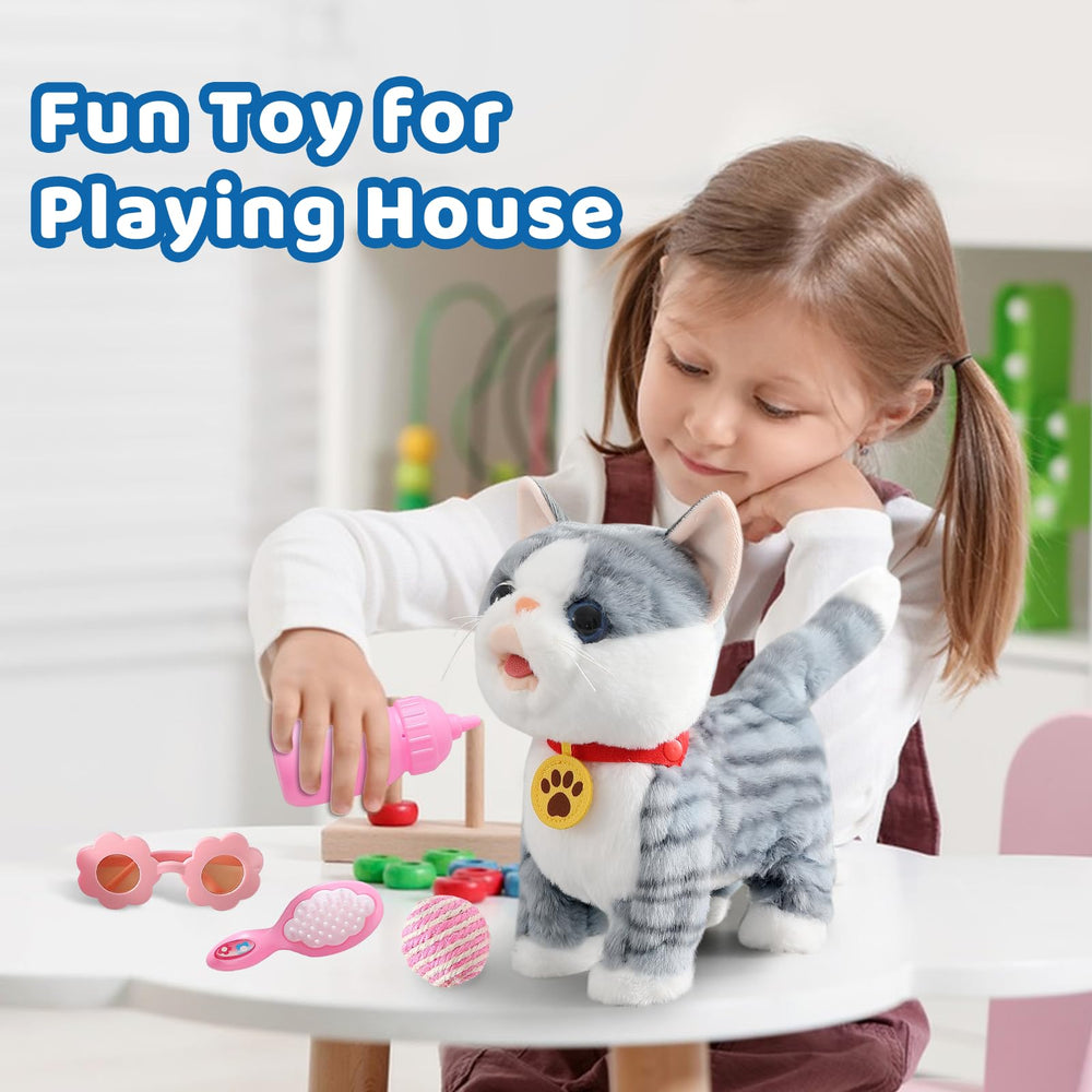 Ylpaprm gray walking cat set includes accessories for pretend play