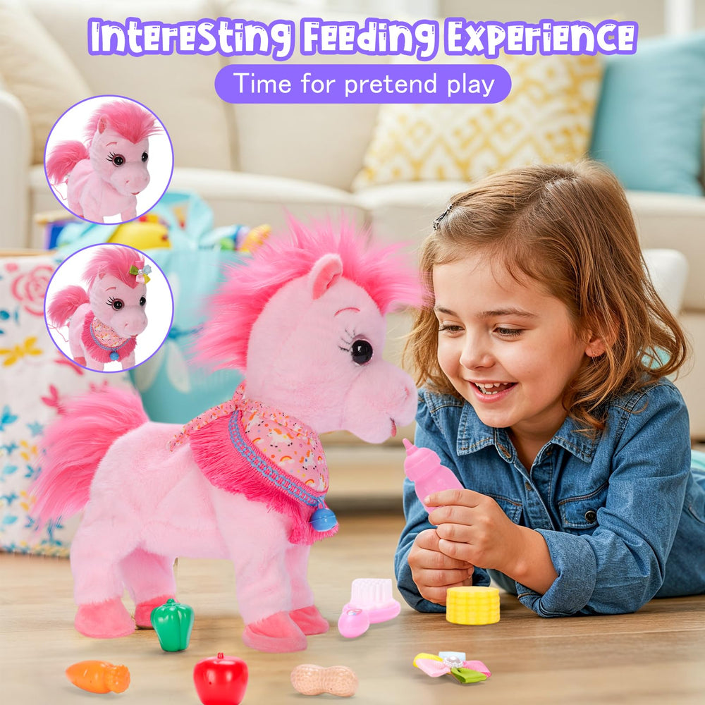 Ylpaprm Plush pony with soft fur for cozy play sessions