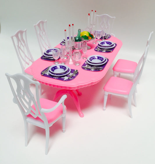 YMCtoys pink oval dining table for elegant dollhouse dining scenes