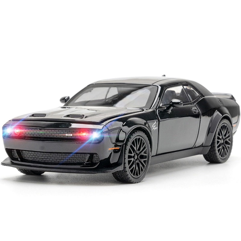 YMHAT Dodge Challenger Hellcat die-cast pull-back car with durable build for playtime.