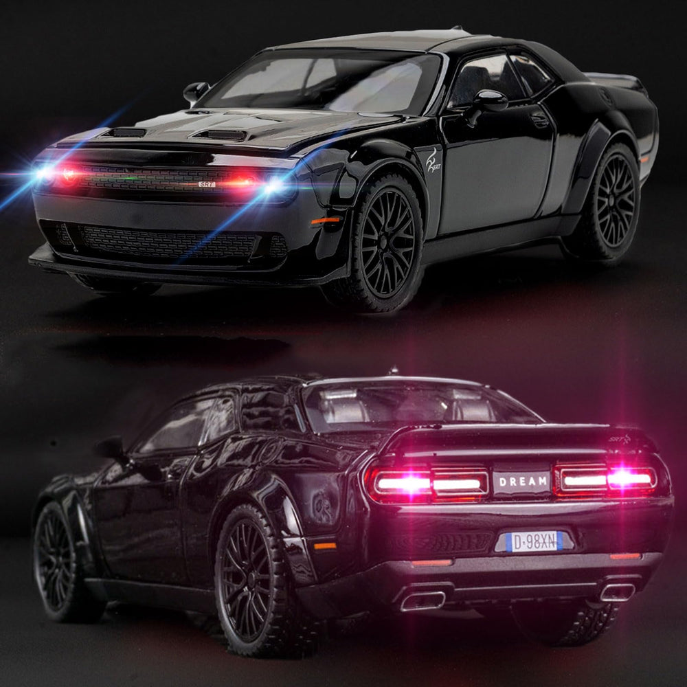 YMHAT Die-cast toy car features sound and light for interactive fun.