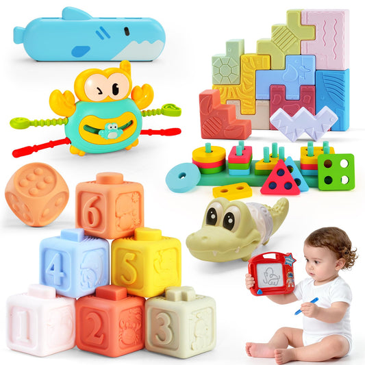 YMLGMAY 8-in-1 stack blocks enhance color and shape recognition during play