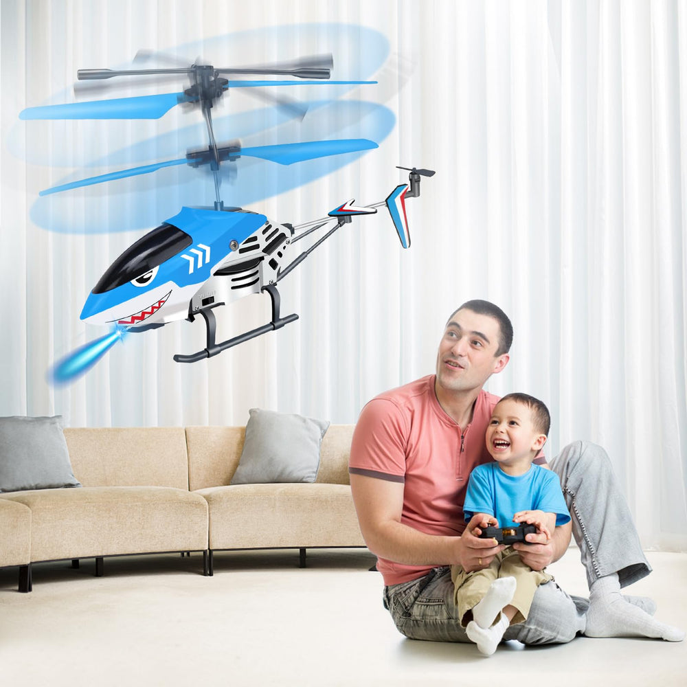 Ynanimery RC helicopter side view with vibrant colors for kid-friendly fun