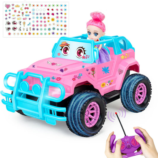Ynanimery remote control car pink with DIY stickers for imaginative play indoors.
