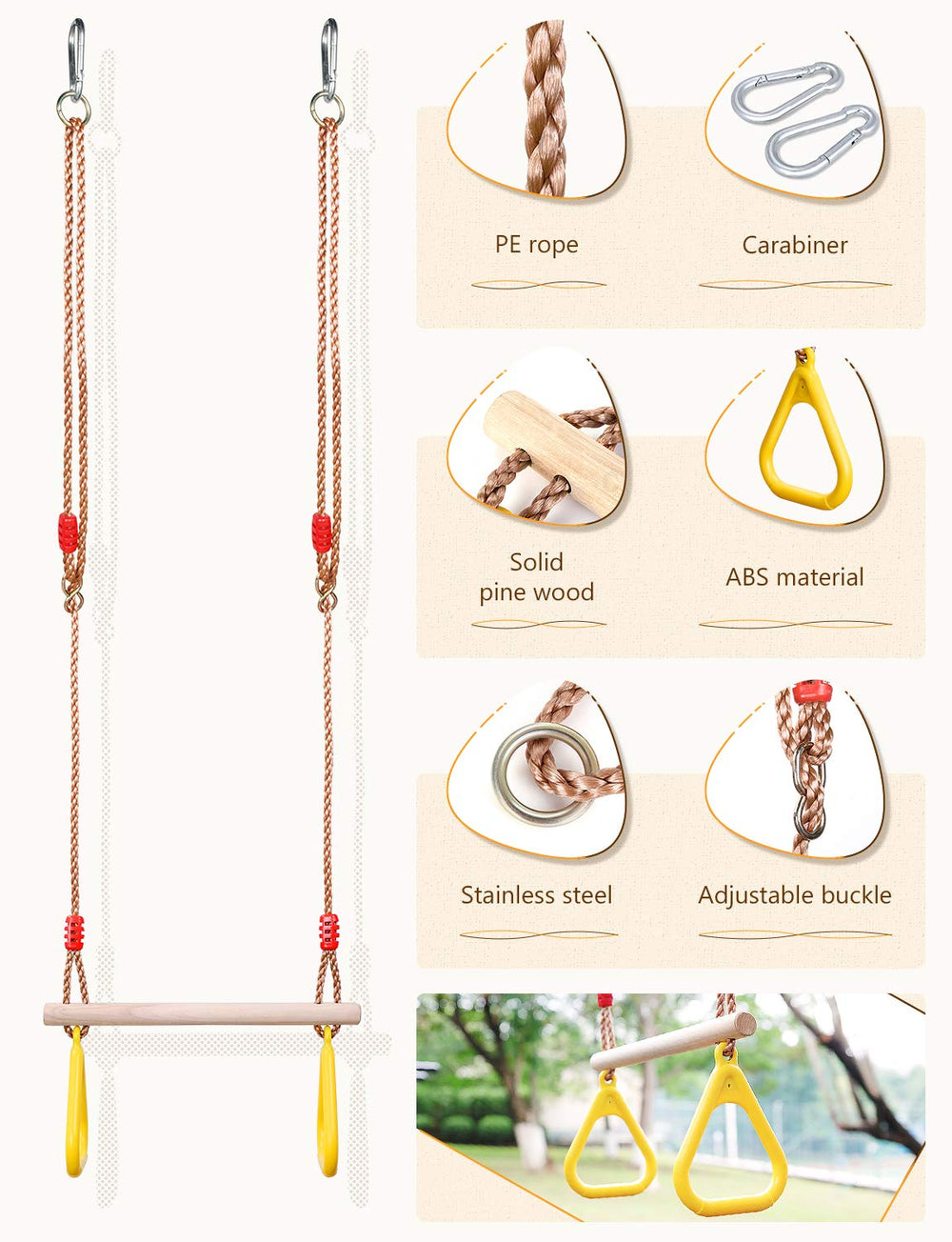 YOHOOLYO trapeze bar with rings supports coordination and fun at home