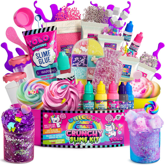 YOLO Unicorn Candy Craze slime kit cover image, festive packaging ideal for holiday gifting.