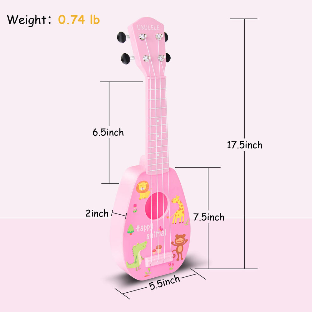 YOLOPARK 17-inch pink strings close-up shows smooth nylon strings for gentle touch
