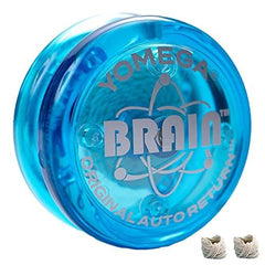 Yomega Brain blue side view illustrating smooth spins and simple tricks.