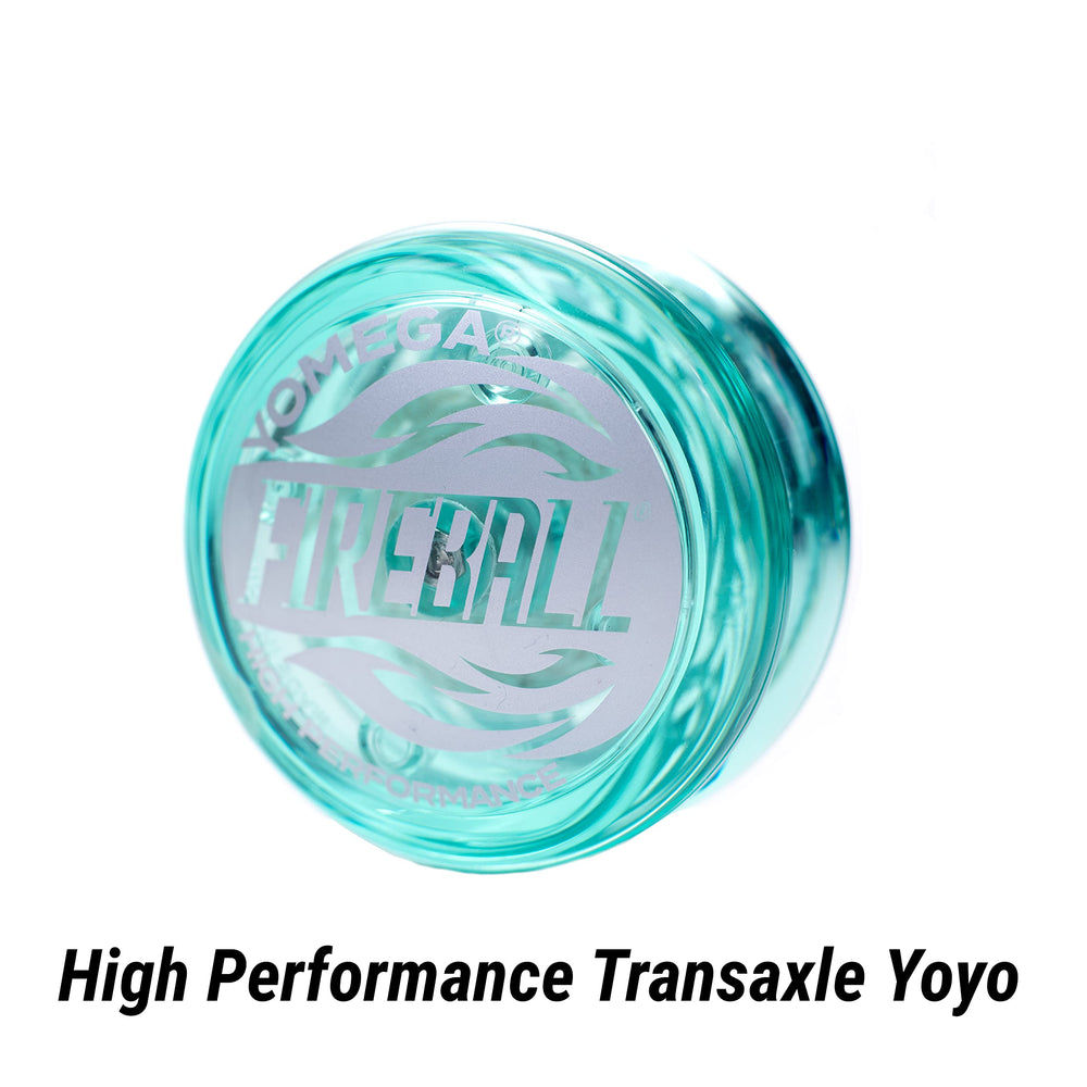 In-flight Fireball Teal YoYo performing controlled tricks