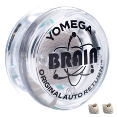 Yomega Original Brain yoyo clear box view with accessories and warranty