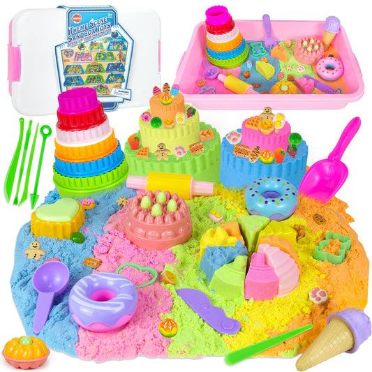 YongnKids ice cream sensory bin with colorful sands and molds for imaginative play.