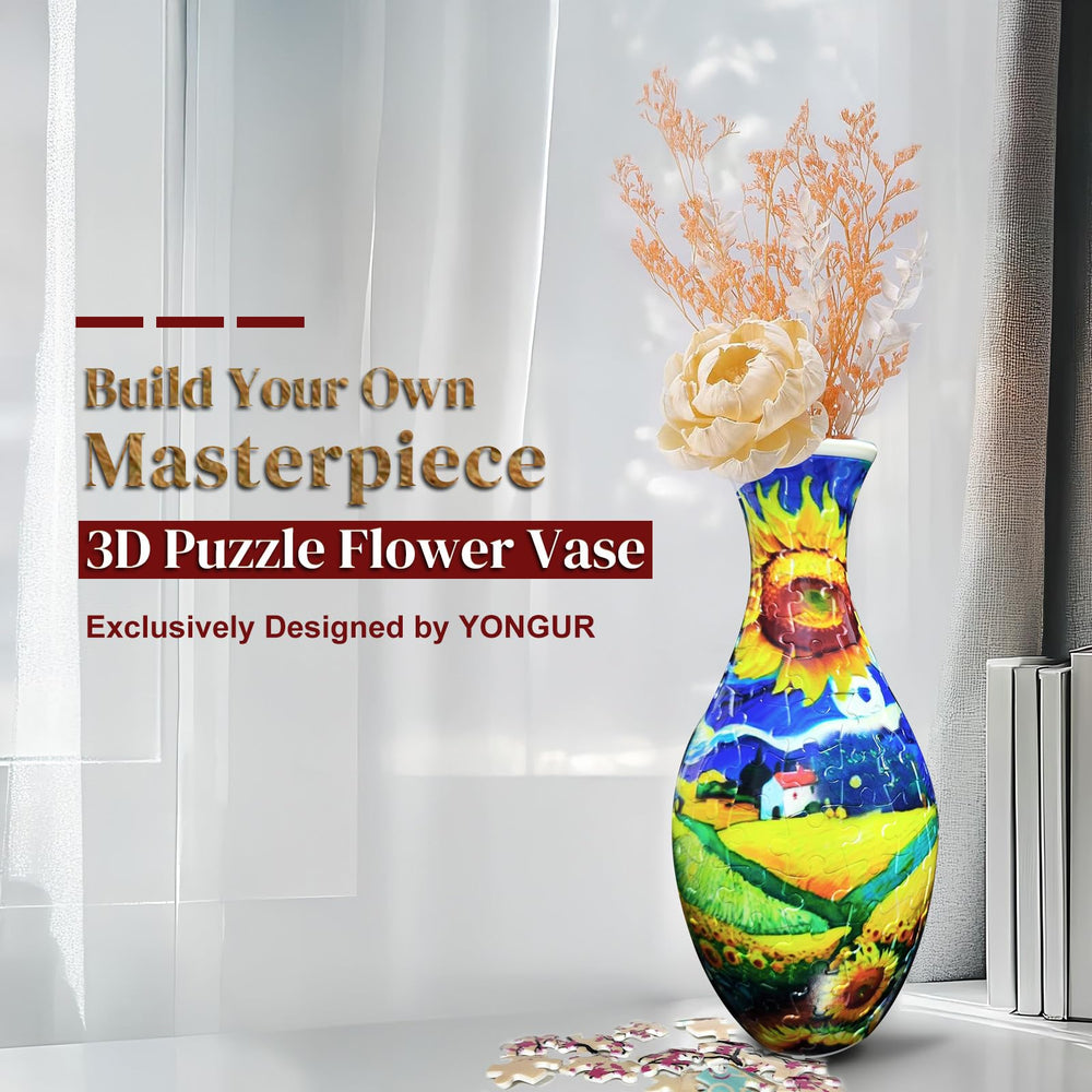 YONGUR 3D puzzle vase with detachable water cup for easy arrangement and cleaning.