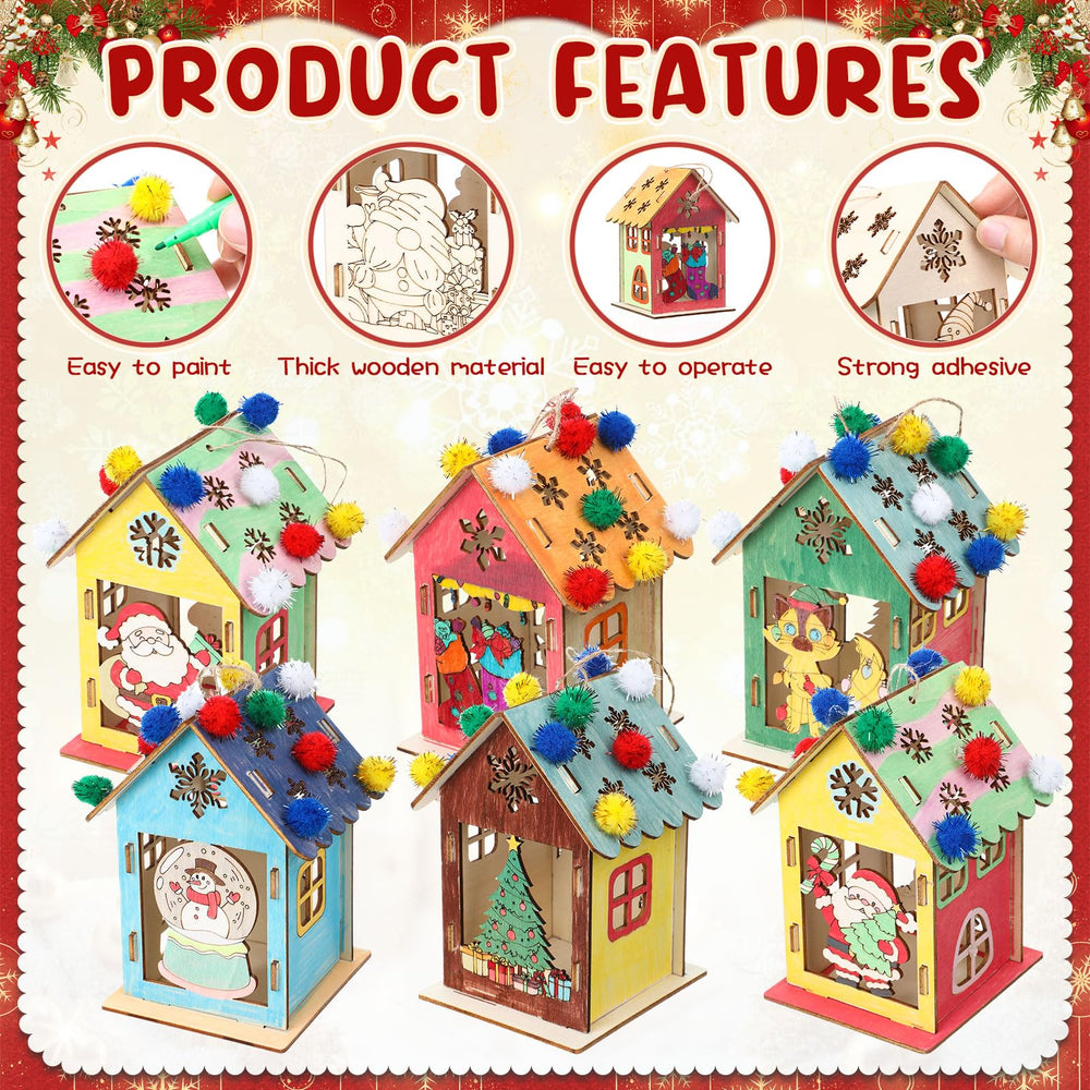Yookeer colorful pompoms add texture to each gingerbread house.