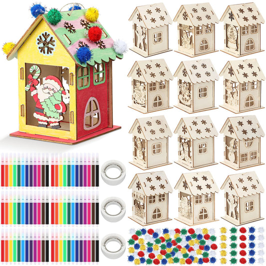 Yookeer wooden gingerbread houses ready to paint for festive decor.