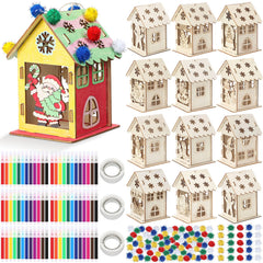 Yookeer wooden gingerbread houses ready to paint for festive decor.