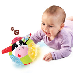 Yookidoo Baby Lights N' Music Friends Ball features three farm animals with crinkly ears for touch.