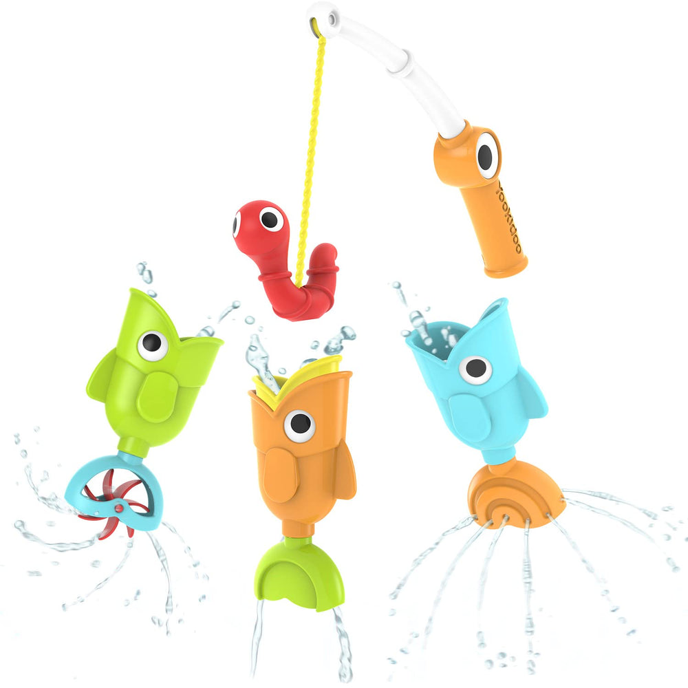 Yookidoo bath magnetic fishing game pole promotes hand-eye coordination during bath time