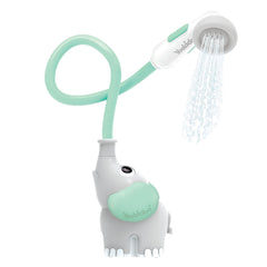 Yookidoo elephant bath shower head front view for controlled one-handed newborn bath.