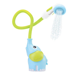 Yookidoo Elephant water pump trunk provides gentle rinsing during bathtime.