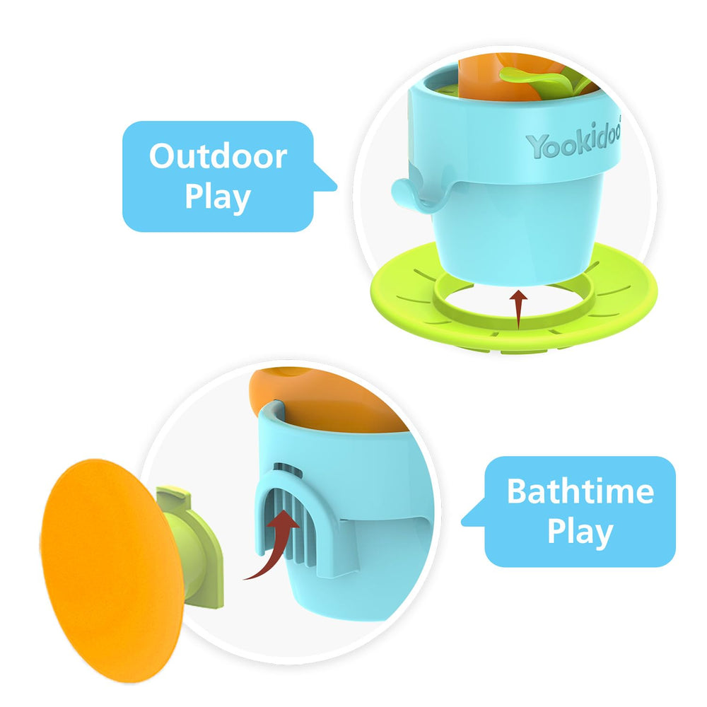 Attach to tub or shower; easy setup with Yookidoo snail bath toy.