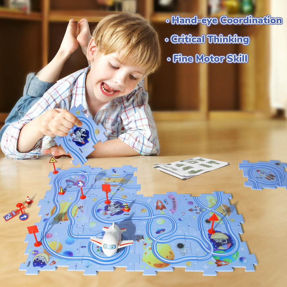 Yooyid airplane on track demonstrates engaging vehicle play and focus.