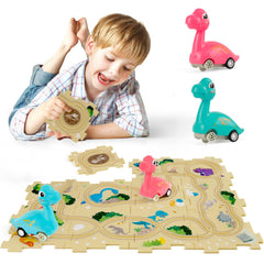 YOOYID Puzzle Racer with dino cars on a bright track for imaginative play