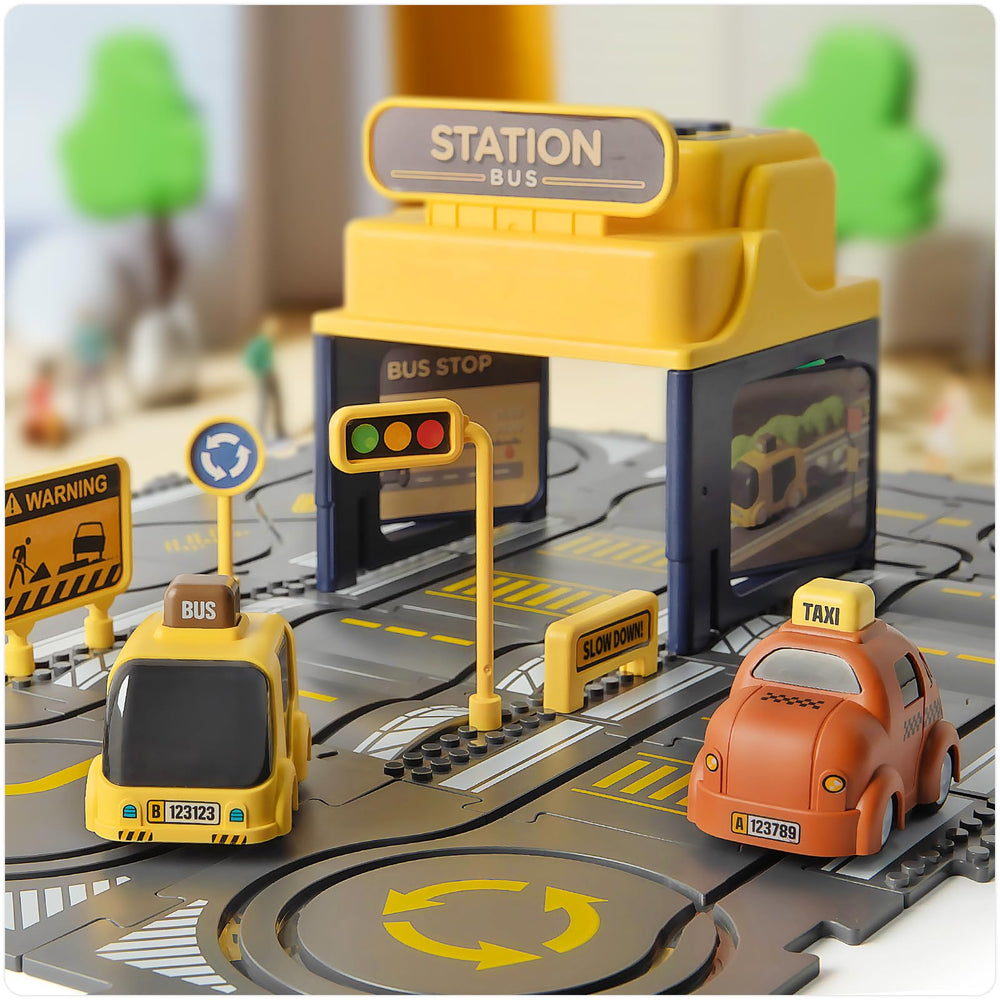 Yooyid Puzzle Track Assembly Play showing hands-on setup for coordination.