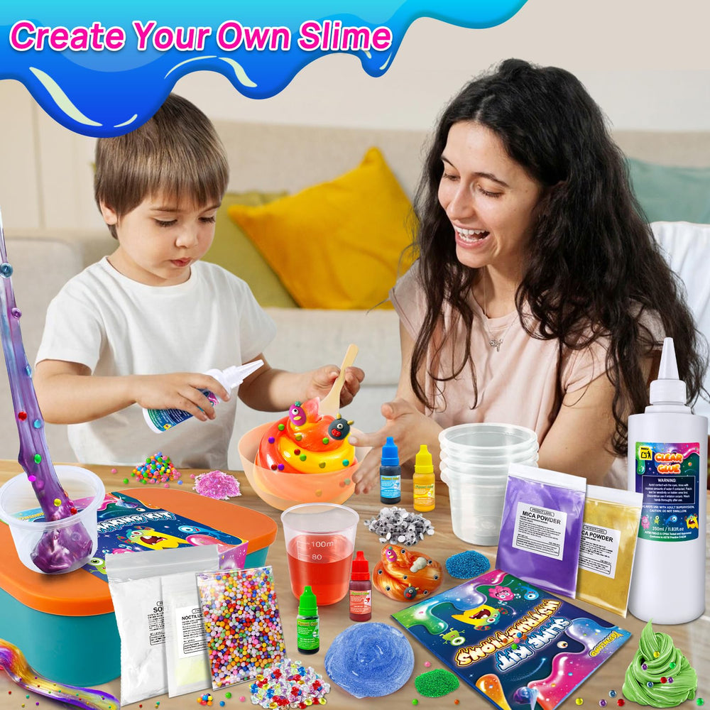 YOPINSAND Monster charms and mini eyes decorate unique slime creations.
