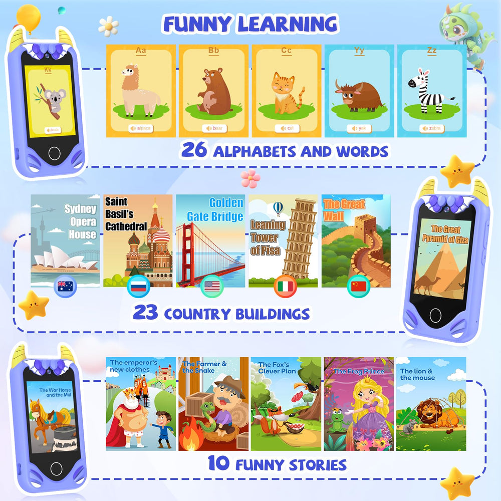 Yosfeng Kids Smart Phone 32GB card stores music and games for offline fun.