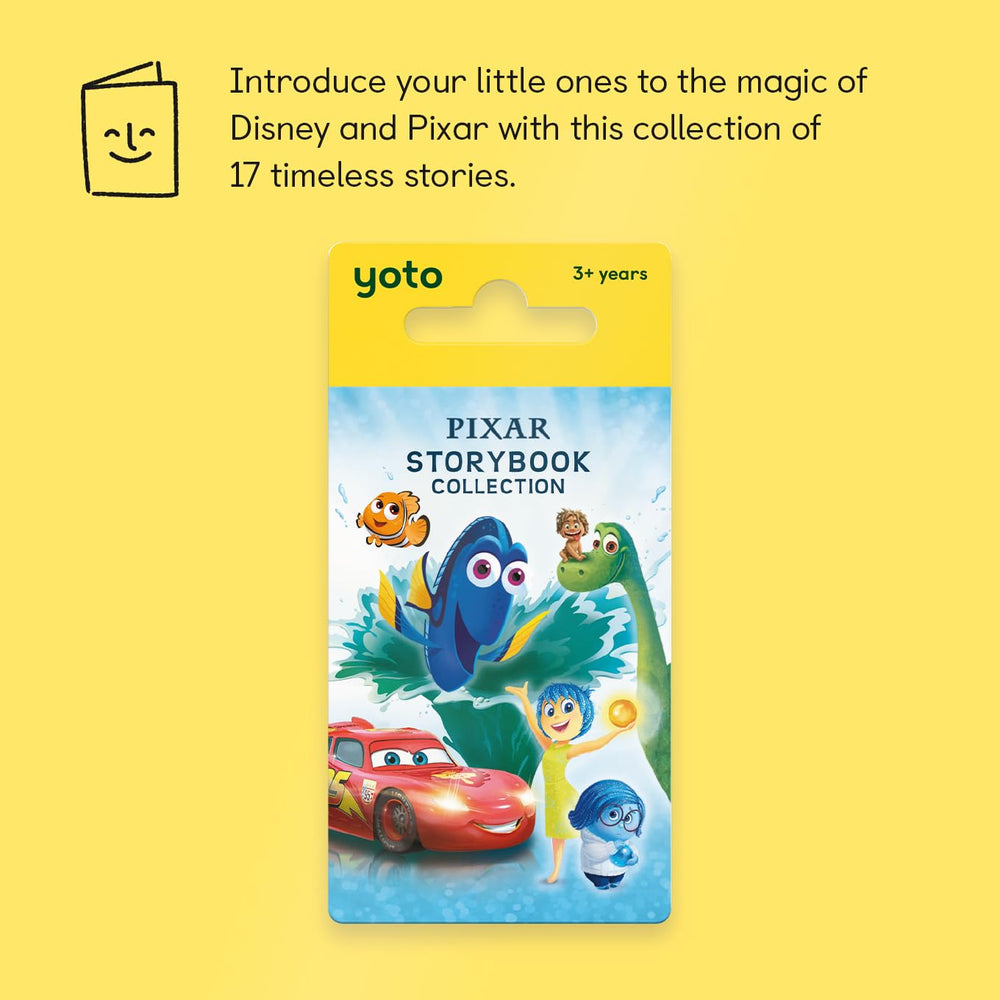 YOTO Disney Pixar Storybook Collection card resting on a Player for quick use