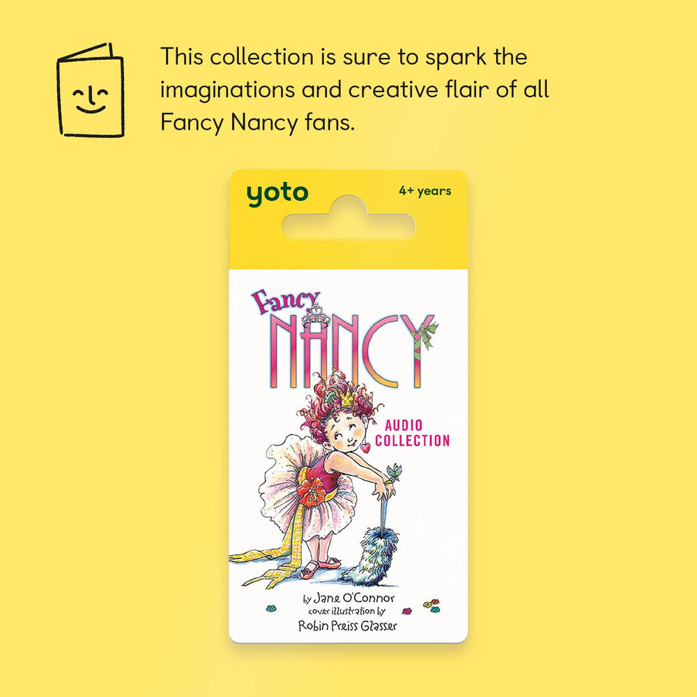 Yoto Fancy Nancy card inside the Player invites immersive listening during car trips.