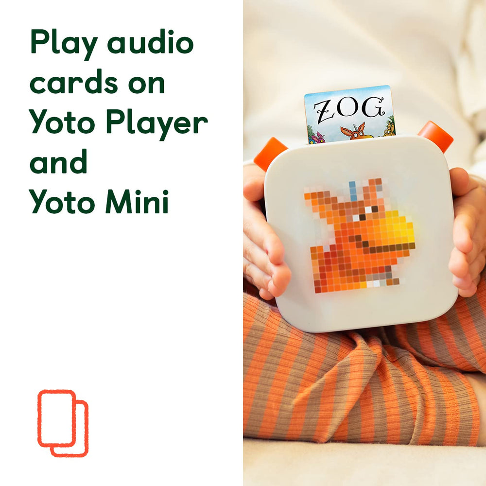 YOTO Mini device shown for portable, screen-free listening on the go.
