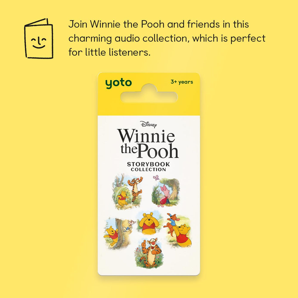 Winnie the Pooh card in a YOTO Player for screen-free listening.