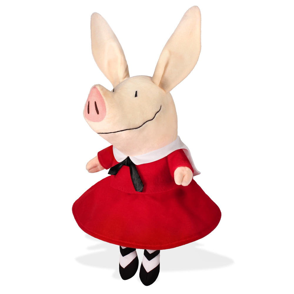 YOTTOY Olivia the Pig plush wearing a red dress, ready for imaginative play.
