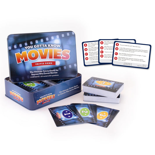 You Gotta Know Movies trivia cards spread for a fun game night