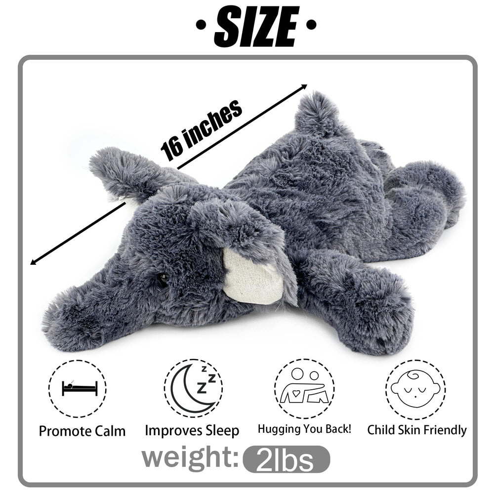 YOUBLEK gray elephant weighted plush close-up fabric highlights soft, durable material.