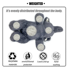YOUBLEK gray elephant weighted plush toy in a hugging position for cozy reading time.