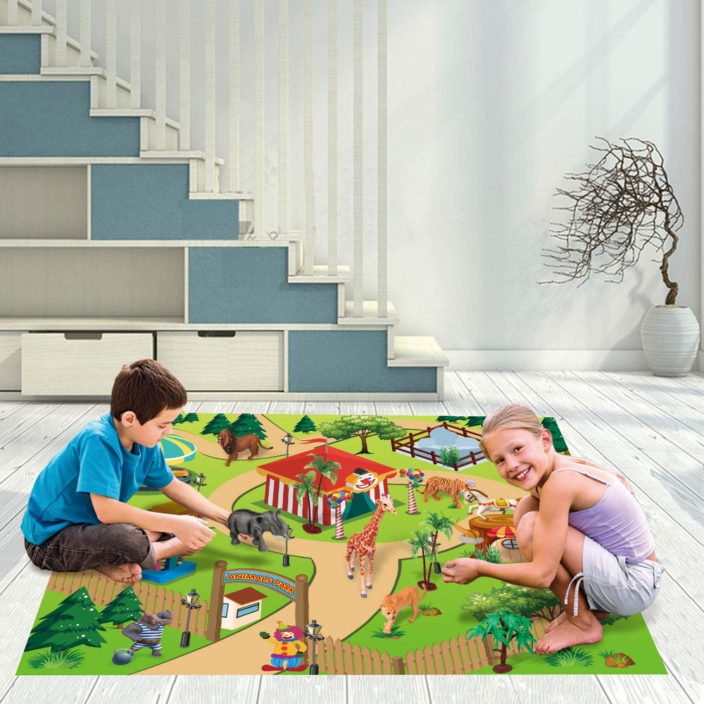YouCute zoo playmat shown with animals for organized, interactive setup