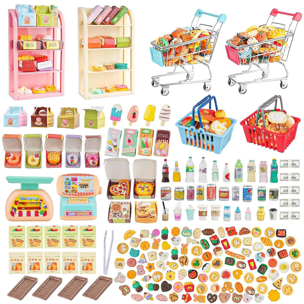 YOUHORYA mini shopping cart set with double-decker design for imaginative play