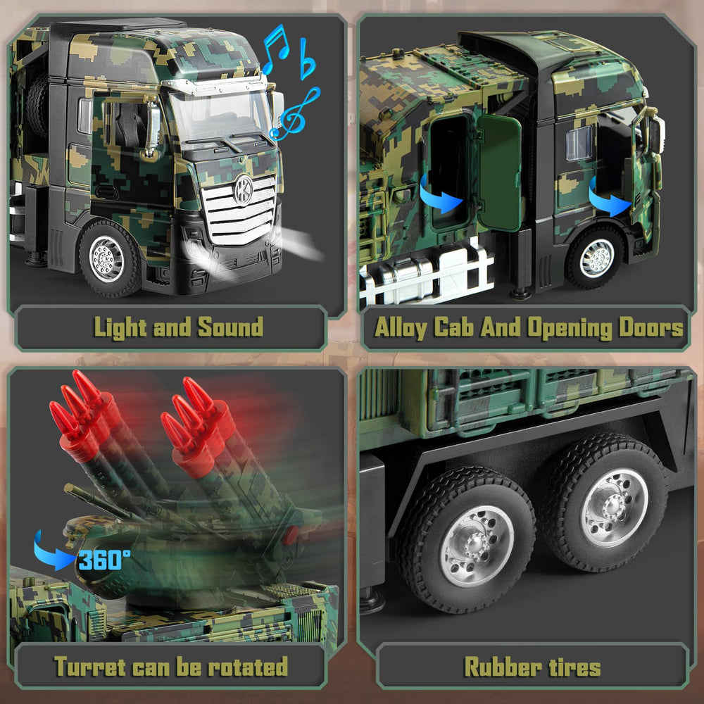 Youlechen army toy features adjustable doors and mirrors for realistic detailing.