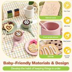 Youuys felt latte art decorates imaginary drinks during tea parties.