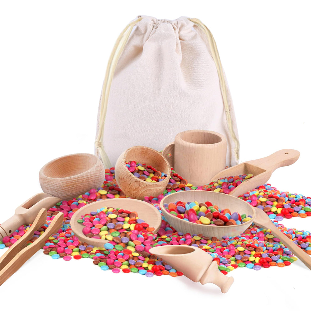 Yowlieu wooden sensory bin scoops for precise pouring and fine motor practice