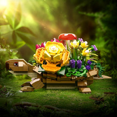 YOYBLOXY turtle flowerpot back detail with blossoms enhances whimsical home decor.