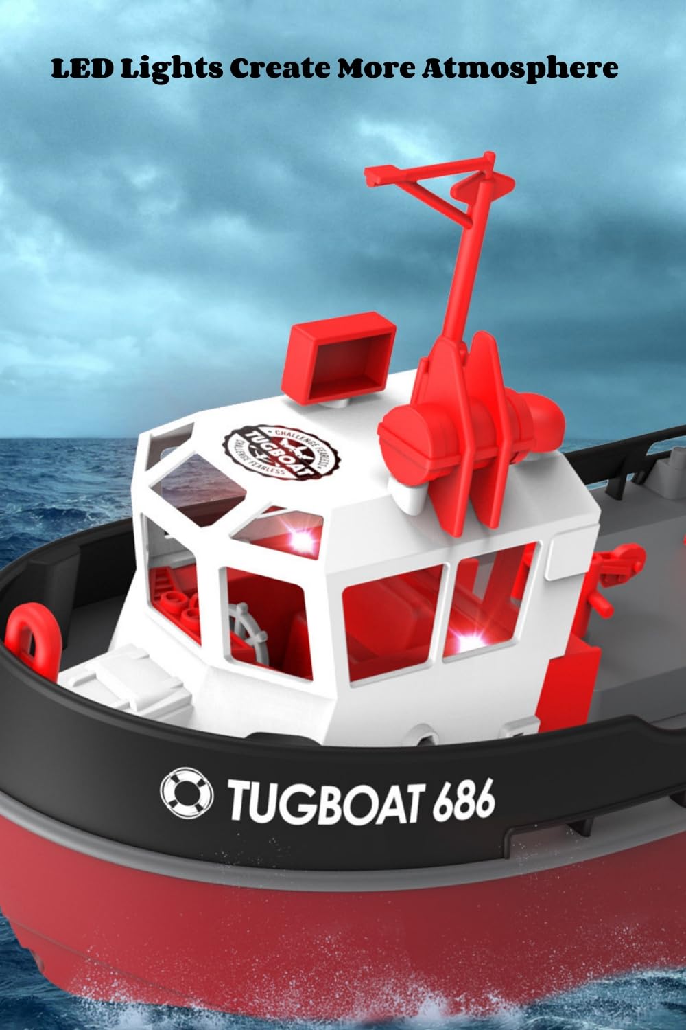 Yoyoom RC Tugboat remote controller demonstrating 2.4GHz, interference-free control.