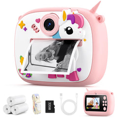 YOZISS Kids Camera Instant Print front view in pink design for easy creativity