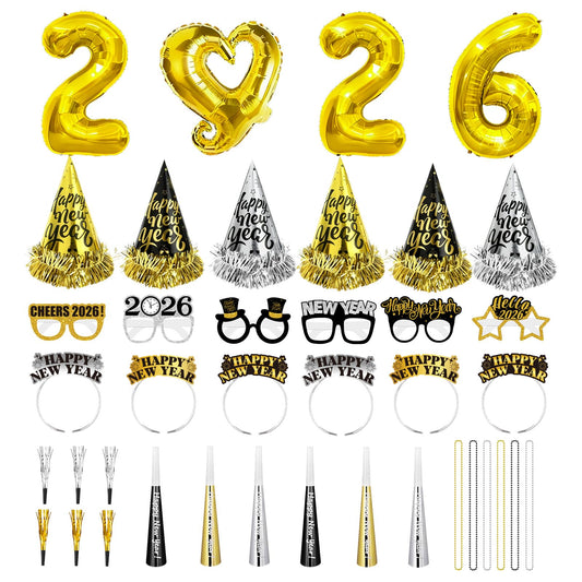 YQUQWN 2026 balloon set with gold, black and silver tones for stylish photos.