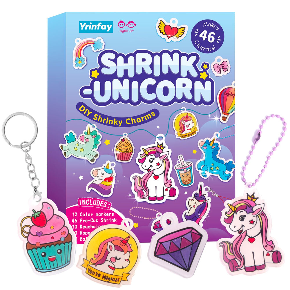 Yrinfay 89pc unicorn shrinking kit charms ready to color for personalized accessories.