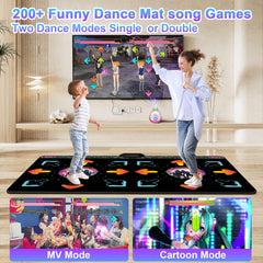 YRPRSODF Dance Mat family play shows two players enjoying interactive dancing together.